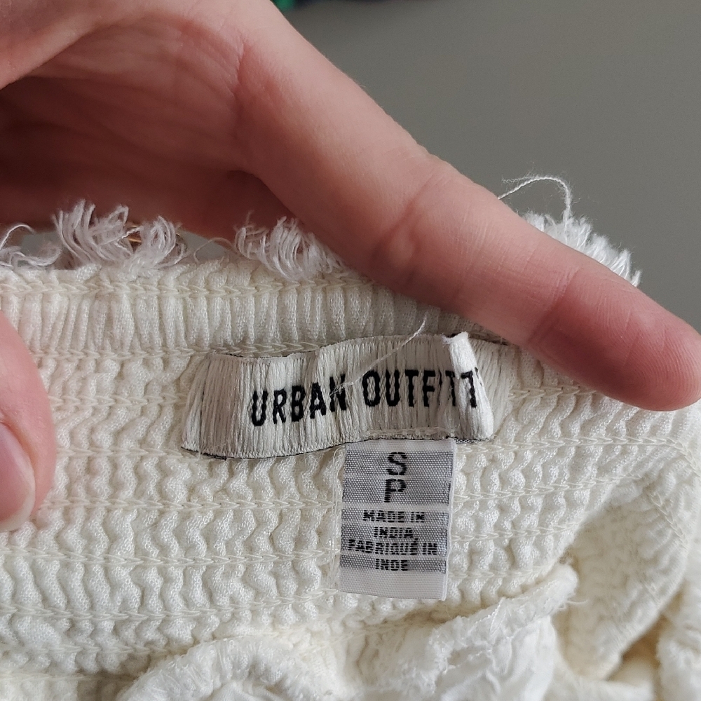 Urban Outfitters Linen Crochet Lace Tiered Elastic Mini Skirt In Cream Size S - Picture 6 of 6